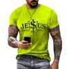 Retro Fashion Gray T-shirt Jesus Letter 3D Printed Short Sleeved Polyester Casual Men's Clothing Trendy Summer Tops Tees