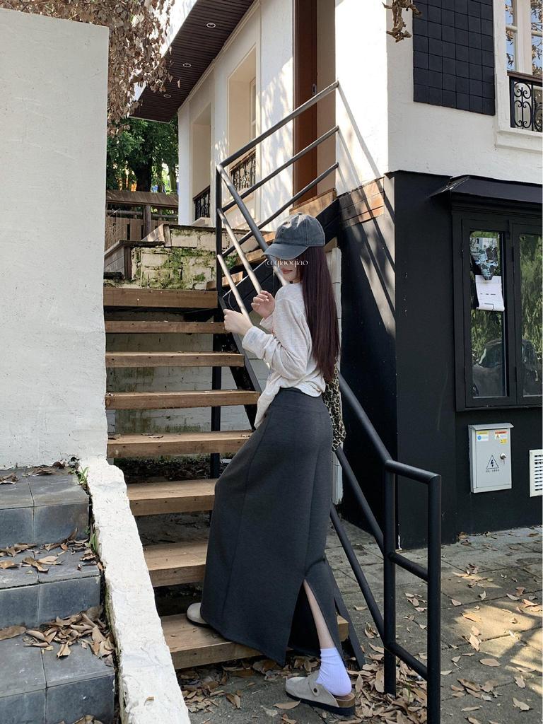 Retro Grauer Schnür-Schlankheits-Halbrock für Damen - Elastischer Bund, Gerader Schnitt, Hüftbetontes Design, Perfekt für den frühen Herbst 2025.