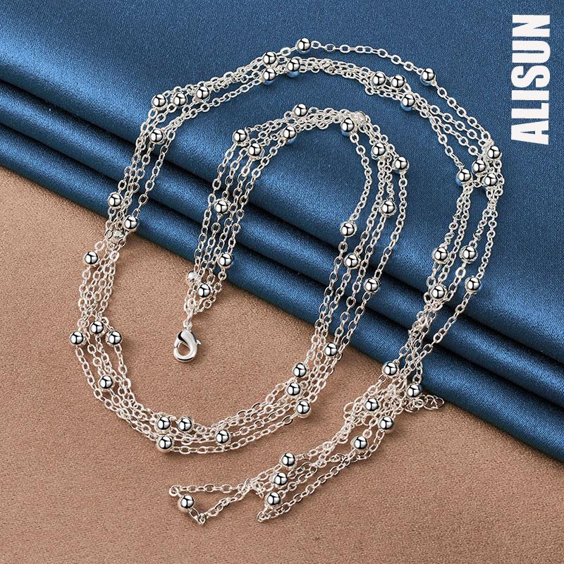 925 Sterling Silver Multi Chain Bead Necklace Fashionable Wedding Jewelry