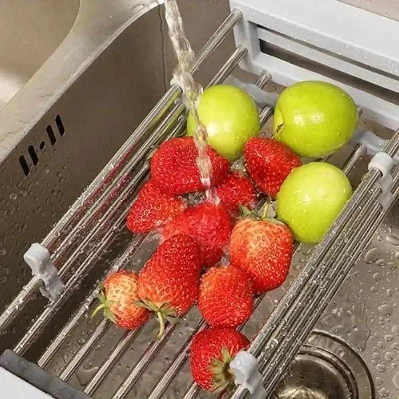 Kitchen Stainless Steel Adjustable Sink Dish Drainers Drain Basket Home Organizer Telescopic Sink Storage Rack Dish Drying Racks