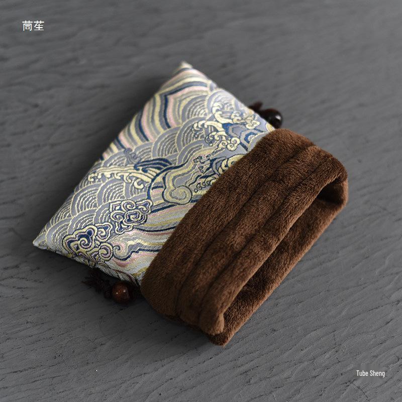 Hand-Embroidered Brocade Double-Layer Cotton Linen Drawstring Jewelry Bag