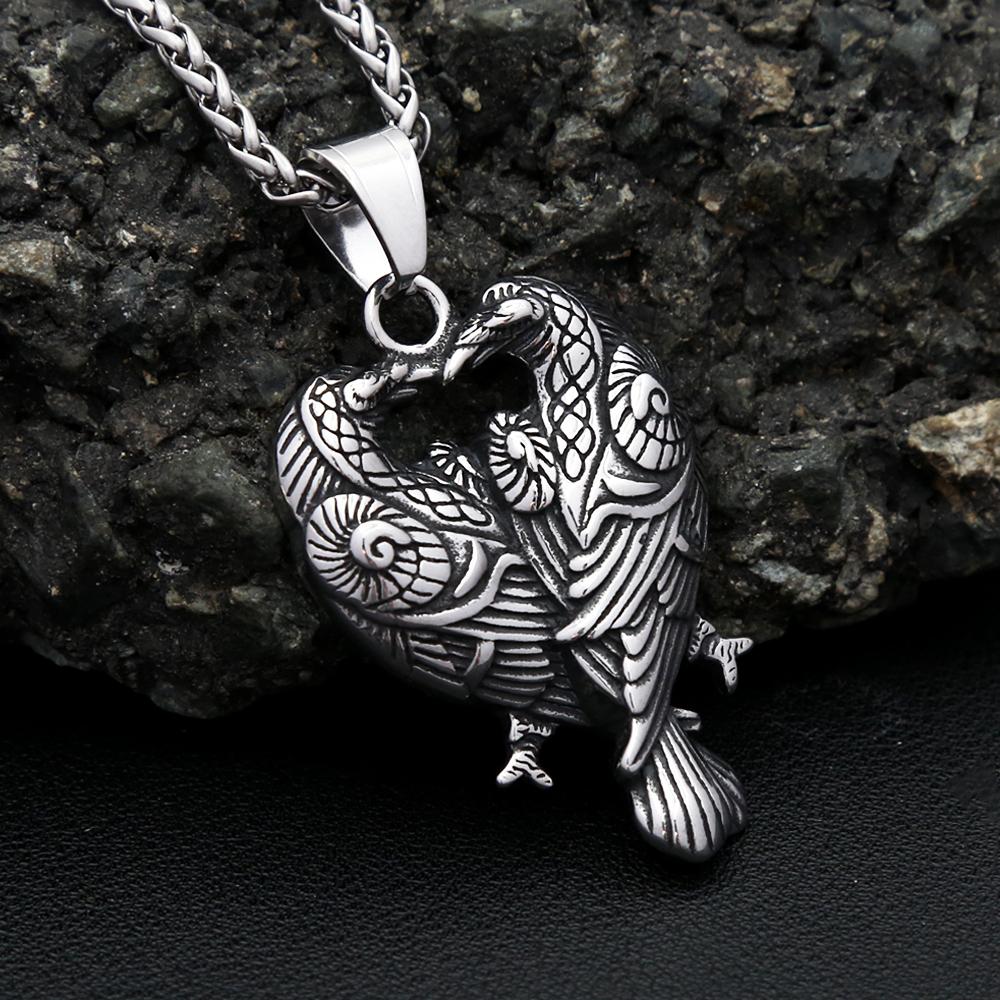 Nordic Viking Stainless Steel Odin Double Raven Pendant Necklaces For Men Women Gothic Vintage Amulet Jewelry Gifts Dropshipping