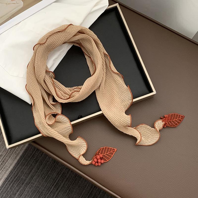 Triangle scarf scarf female personality design small leaf pendant scarf curved edge headscarf headband hair tie silk scarf waist
