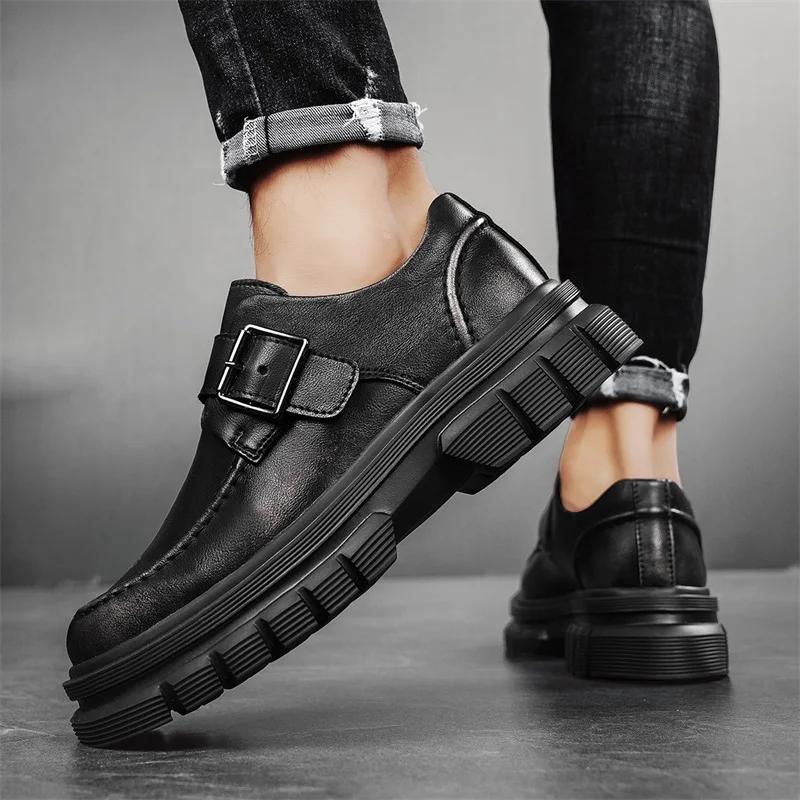 2024 Luxury British Style Casual Shoes High Quality Brand Outdoor Wear-Resistant Thick Bottom Leather Mens Shoes