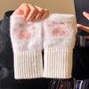Cute Cat Claw Half Finger Plush Gloves for Women In New Autumn and Winter Plus Velvet Thickened Warm Wrist Protection for Touch Screen Writing