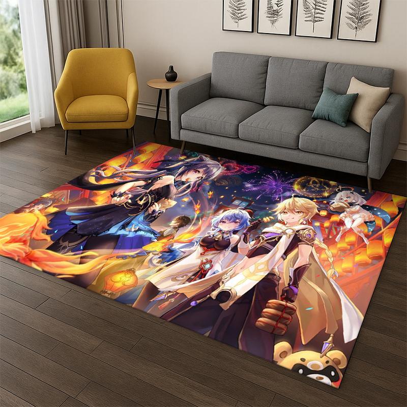 New Genshin Impact Cartoon Game Carpet Rug for Bedroom Living Room Sofa Playroom Doormat Home Decor,Kid Area Rug Non-slip Gift