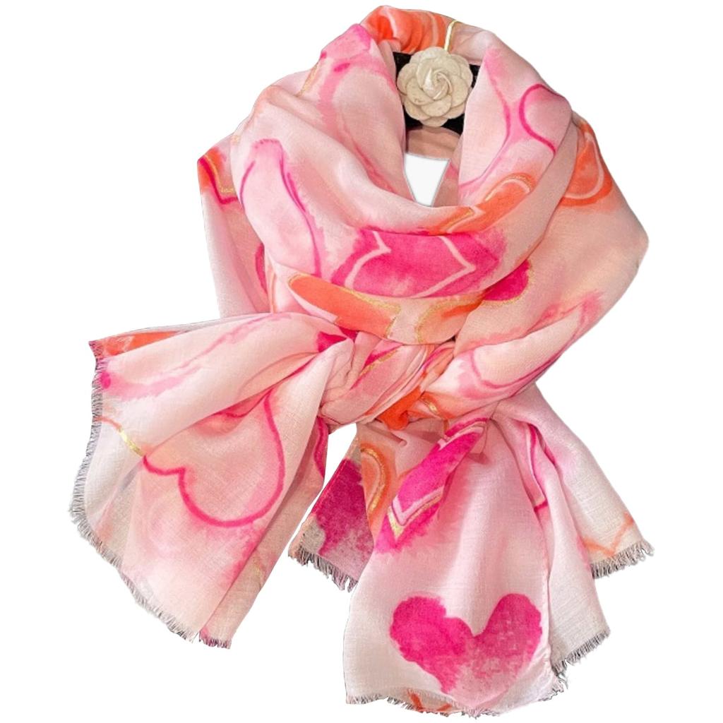 Pink Shawl with Hearts and Gold Shimmer - Romantic Accent 180x90