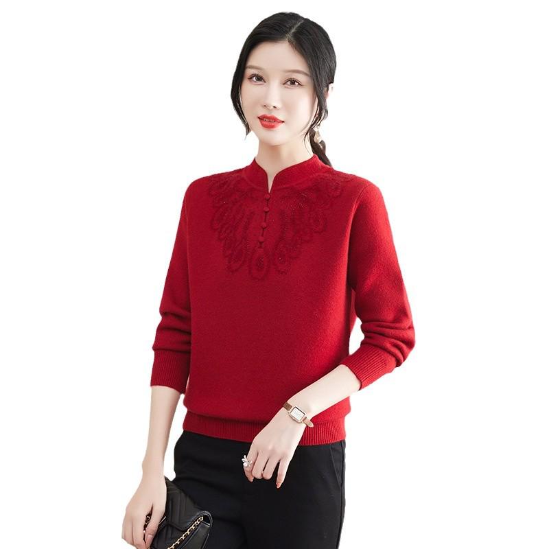 Mom's Fleece Knitted Warm Sweater for Middle-Aged & Elderly Women - Thickened Autumn/Winter Base Layer