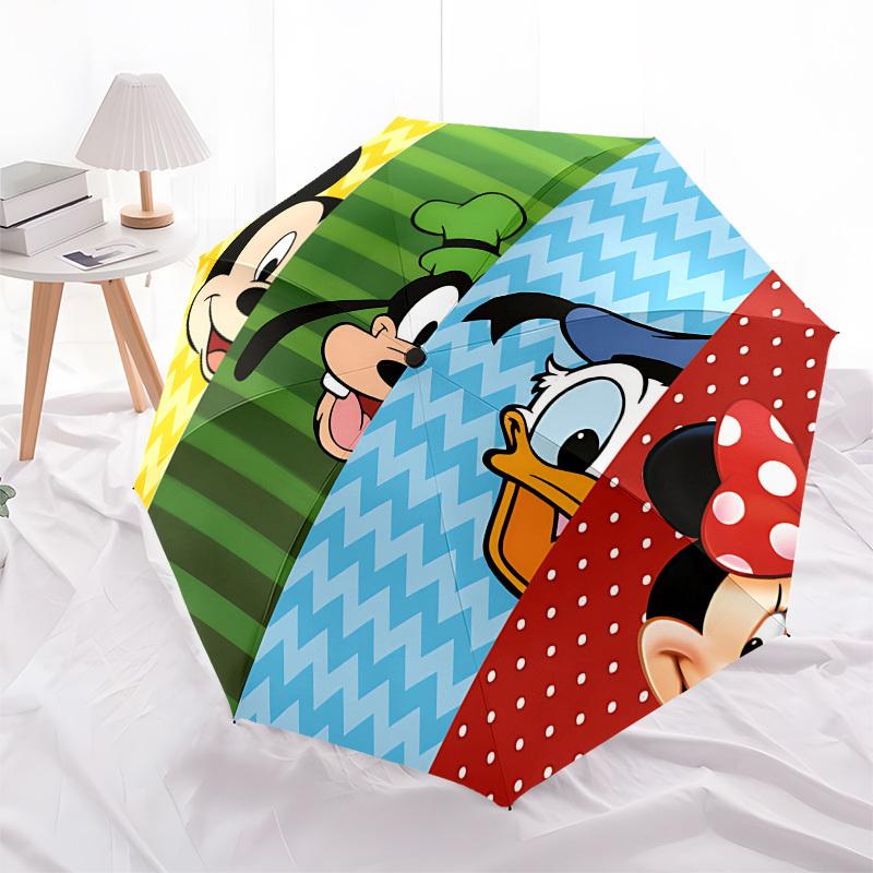 Mickey Mouse, Disney Characters Themed Automatic Opening and Closing Umbrella, Brightly Colored 8-rib Portable Umbrella, Suitable for Men and Women, A