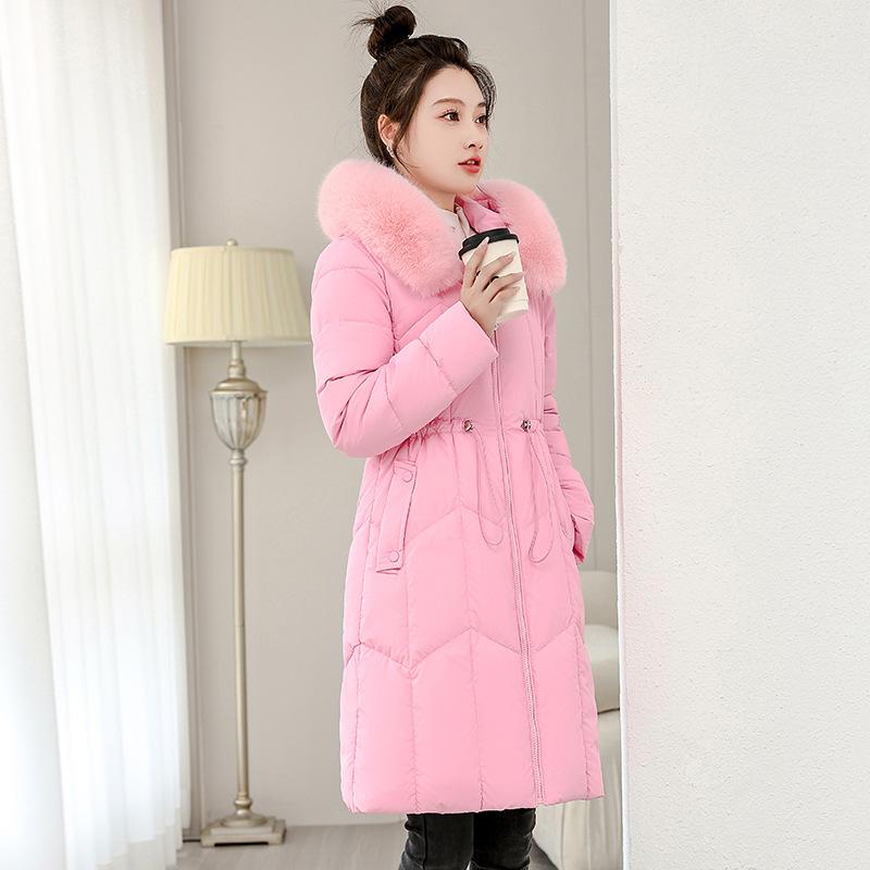 New Cotton-padded Jacket Women's Long Slim Autumn and Winter Fur Collar Hooded Cotton-padded Jacket
