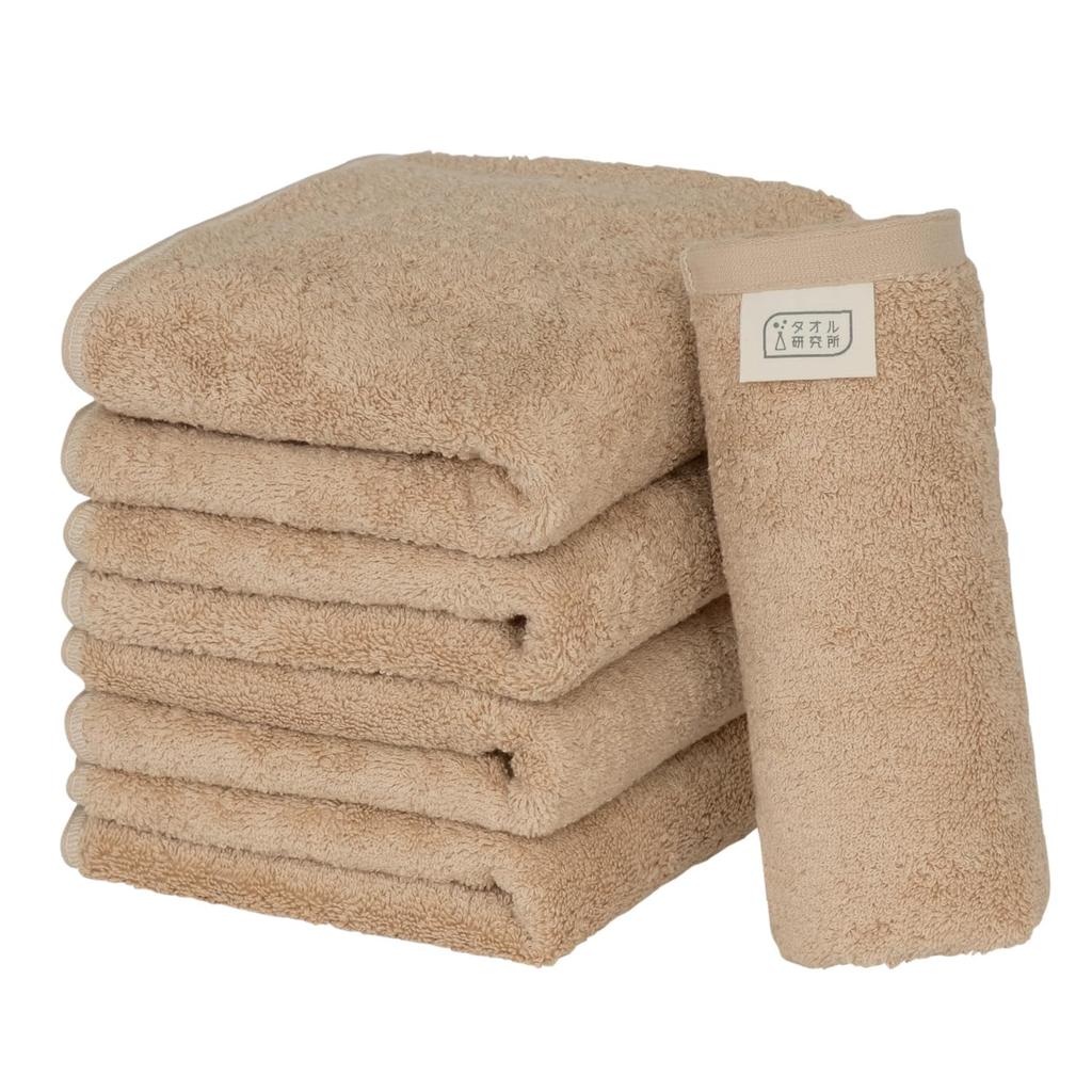 Towel Laboratory Face Sand Set of JapanTechnology [Volume Rich] #003 Towels, Beige, 5, Hotel-Grade, Thick, Fluffy, High-Absorbency, Durable, 100%