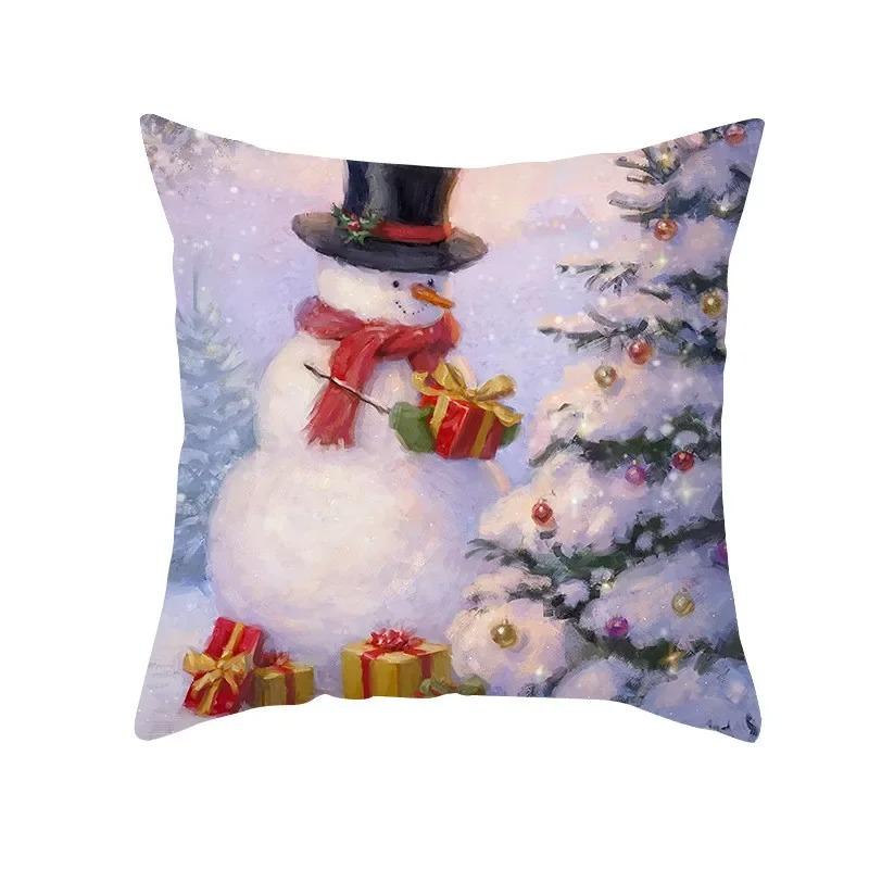 Winter Snow Scene Christmas Pillowcase New Year Home Decoration Sofa Cushion Cover Christmas Tree Printed Pillowcase