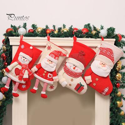 Weihnachtsstrumpf, breite Öffnung, große Größe, gestrickt, reißfest, niedliches Szenenlayout, superweich, zum Aufhängen, 3D-Weihnachtsmann, Schneemann, Puppe, Weihnachtsbaum, Geschenktüte