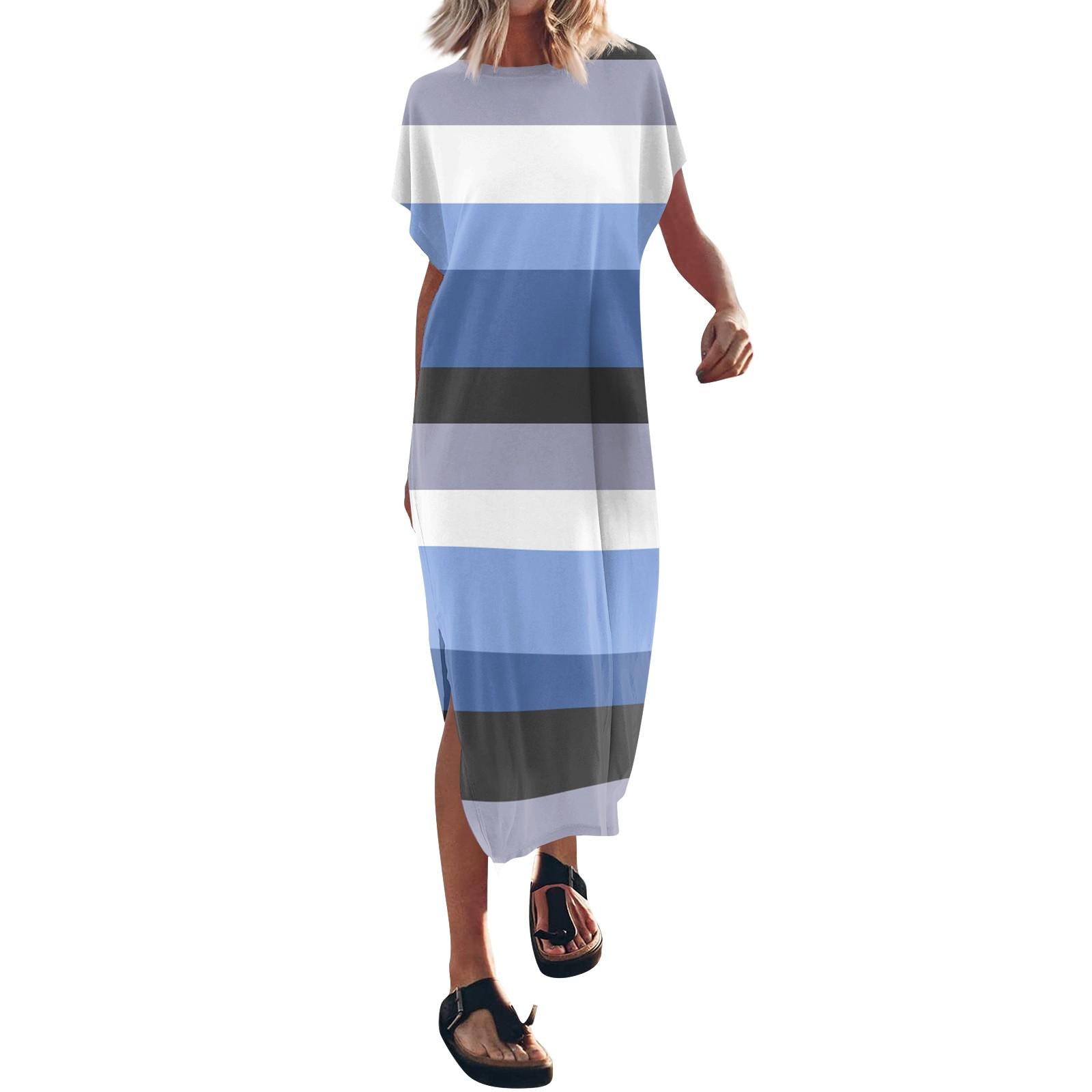 

Женская летняя футболка с принтом, длинные платья с рукавами и круглым вырезом, повседневное свободное платье с разрезом M