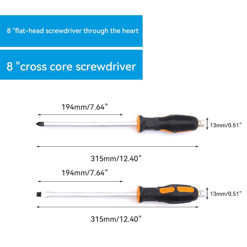 6/8-Inch Non Slip Hammer Type Magnetic Screwdriver Tool Set with Soft Handle Flat Head Screwdriver, suitable for Home Repair