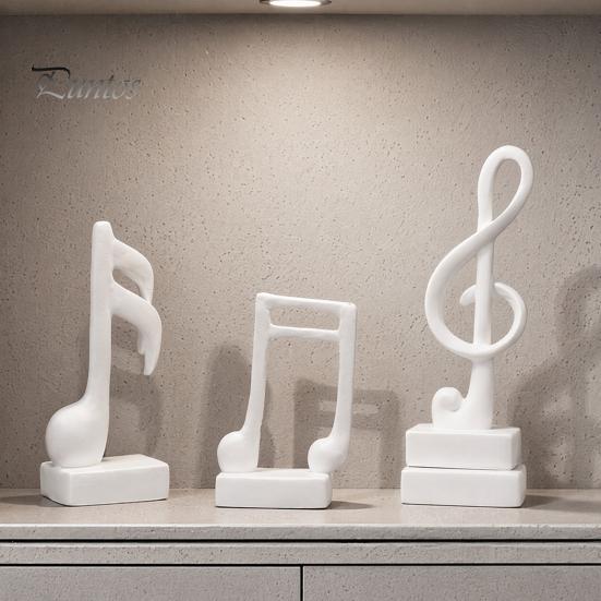 Home Office Music Decor 3Pcs Minimalist Note Resin Sculpture, Treble Clef & Eighth Quarter Desk Stable Base for Piano Room Living Room, Matte