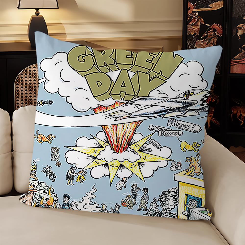 

Rock Band Green Day Saviors Pillow Case Sofa Living Room Bedroom Headboard Backrest Cushion Square Cushion Nap Time 16x16Inch