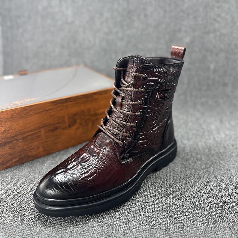 

Зима 2025 мужские ботинки Мартин новые европейские и американские из натуральной шерсти с флисовой подкладкой утолщенные внутренние с увеличением роста ковбойские мужские ботинки из коровьей кожи 44