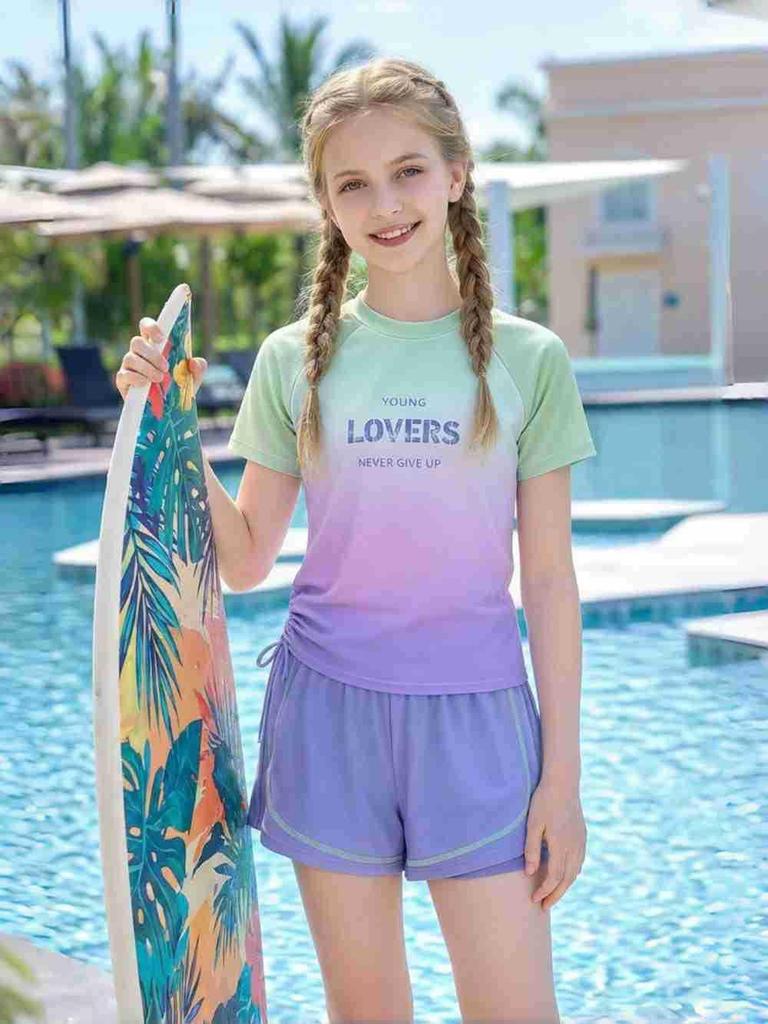 New Women's Sporty Gradient Slimming Beach & Resort Swimsuit - Breathable, Conservative, with Belly Coverage
