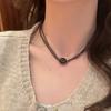 Vintage Leather Brown Stone Pendant Necklace Stacking Temperament Clavicle Chain Choker for Women Hip Hop Jewelry Accessory
