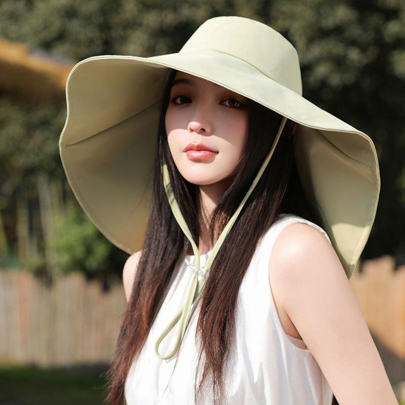 Women's Large Brim Bucket Hat Spring Summer Sunshade Neck Protection Sunscreen Outdoor Fishing Hiking Sun Hat
