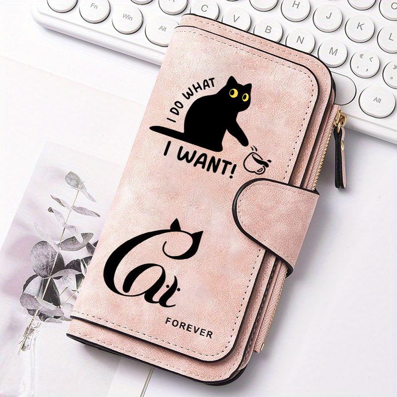 Black Striped Cat Women's Long Wallet Multi - functional Snap Coin Purse Cute Cat Design Gift for Cat Lovers Daily Commute Outdoor Travel Family Use
