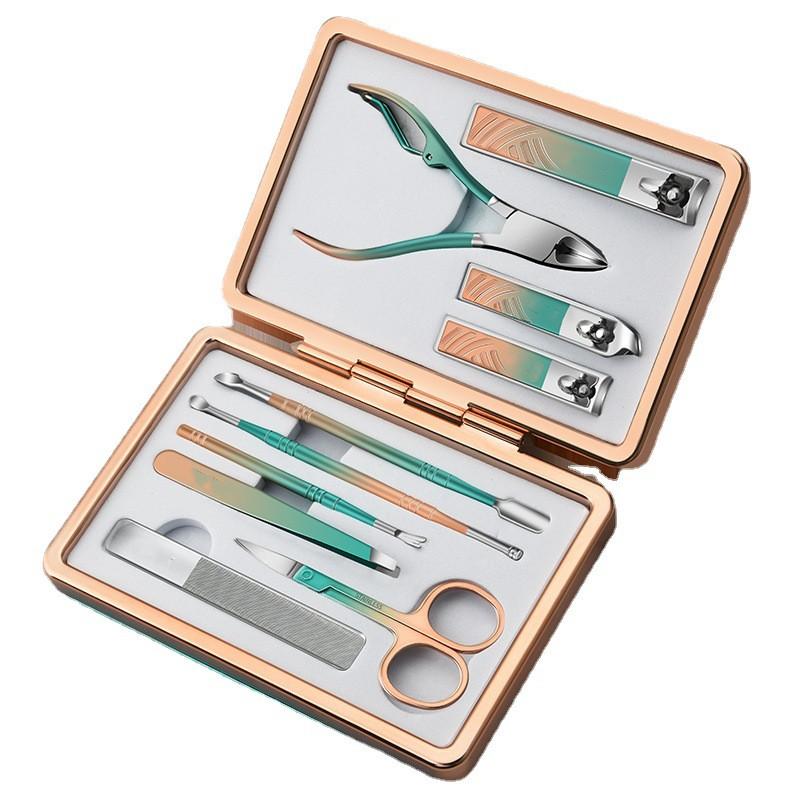 

Маникюрный набор 10 в 1 из нержавеющей стали с градиентом, профессиональный набор для педикюра, ножницы для ногтей, набор для ухода с дорожным футляром 10pcs/set