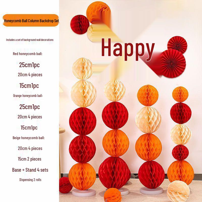 Honeycomb Ball Pillar Lantern for Wedding Room Decoration, Bride Photo Props, Double Happiness Wall Flower