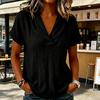 Women V-Neck T-Shirt Short Sleeve Solid Color Summer Blouse Loose Fit Fashionable Collared Casual Tee for Work Party Date Wear