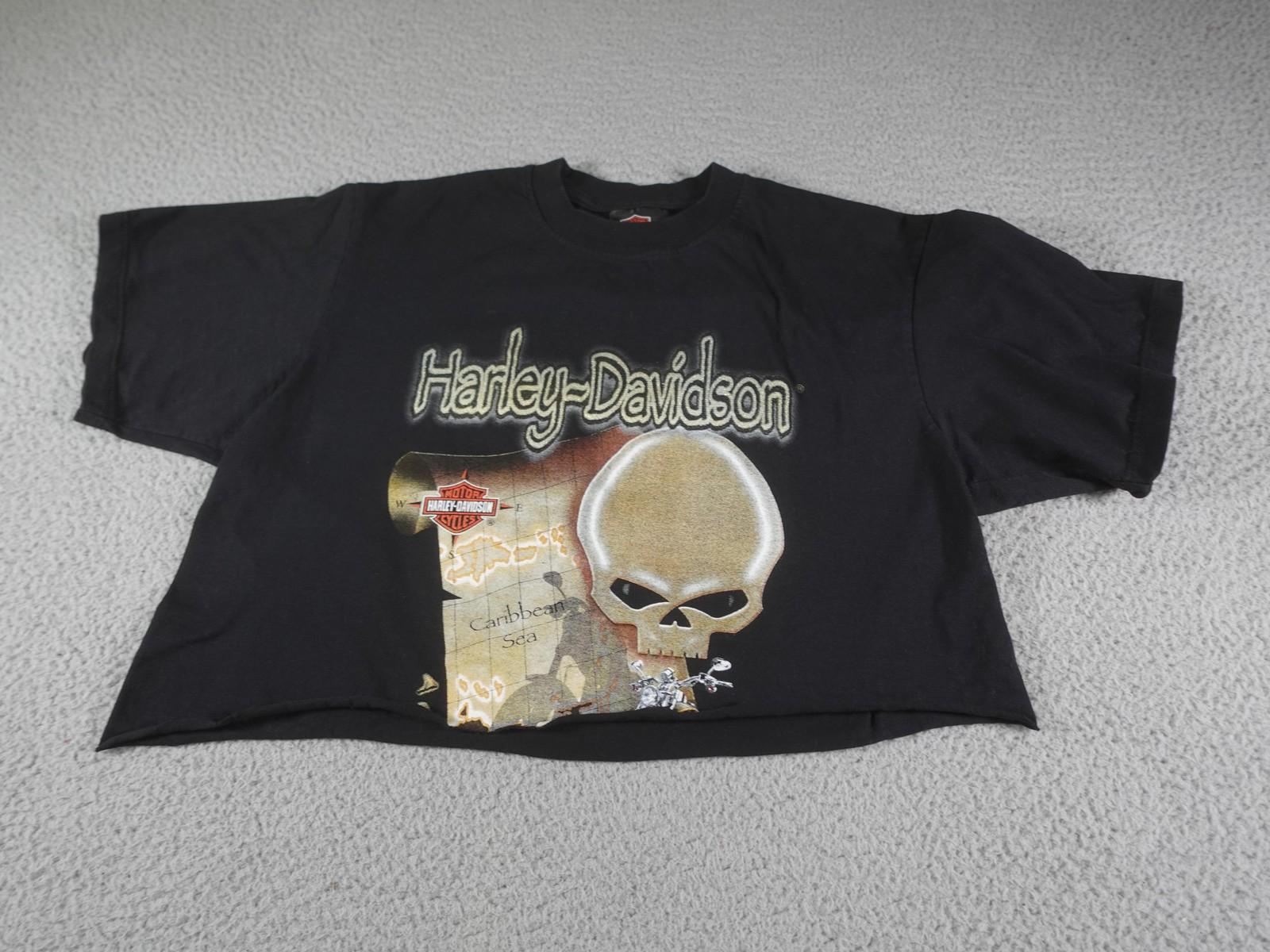 Vintage Harley Davidson Shirt Mens Large Black Skull Iguana Aruba Biker Cropped Unisex T-Shirt XL