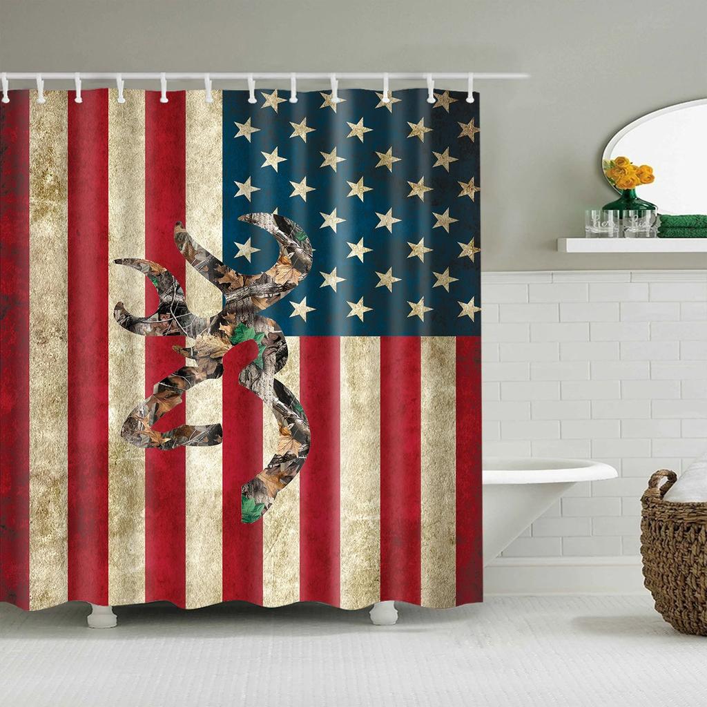 Vintage Style American Flag British Flag Shower Curtains Bathroom Curtain Frabic Waterproof Polyester Bath Curtains with Hooks