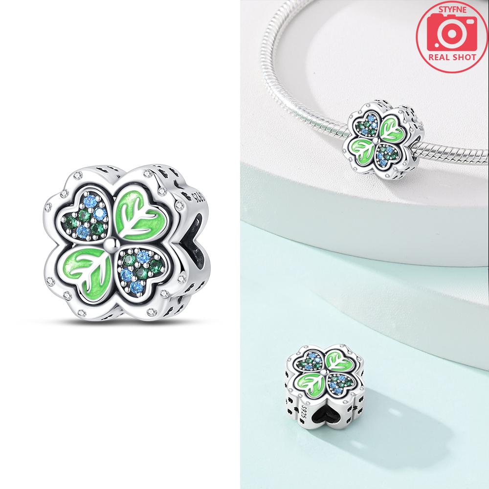 Green Color Four-Leaf Clover Avocado Copper Cactus Green Series Charms Beads Fit 3Mm Original Bracelet Diy Jewelry Gift