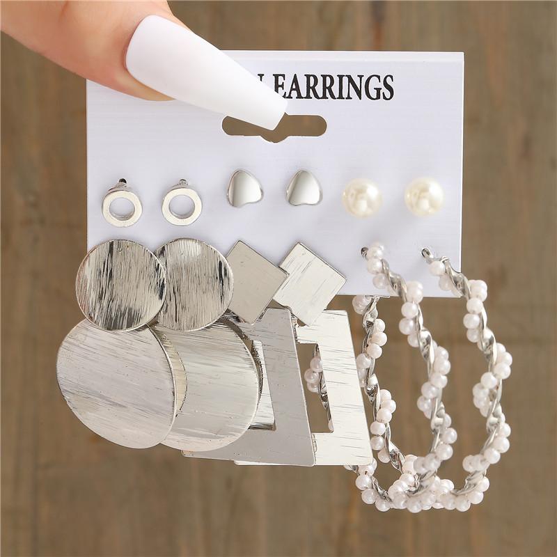 Silver Color Butterfly Earrings Set For Women Girls Vintage Pearl Circle Geometric Twist Hoop Earrings Trendy Jewelry Gifts