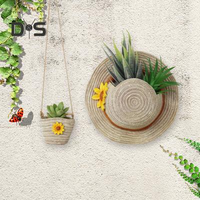 Farmhouse Boho Wall Planter Straw Hat Shoulder Bag Flower Pot Resin Bonsai Plant Pot for Indoor Outdoor Balcony Garden Decor Succulents Dried Flowers