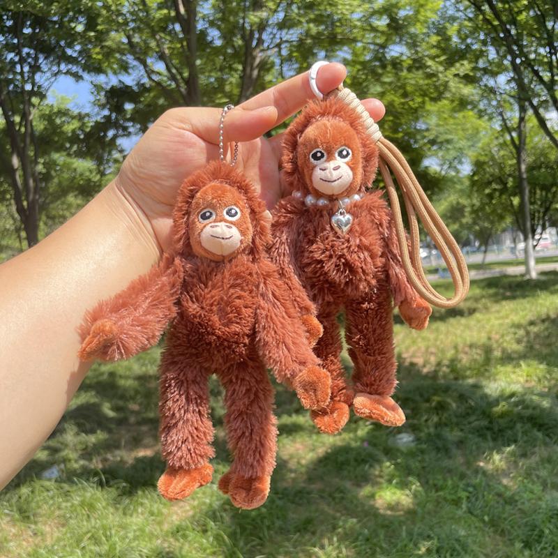 Red Gorilla Plush Doll Kawaii Animation Wear Necklace Monkey Keychain Bag Pendant Plush Fluffy Orangutans Car Key Ring Party Present