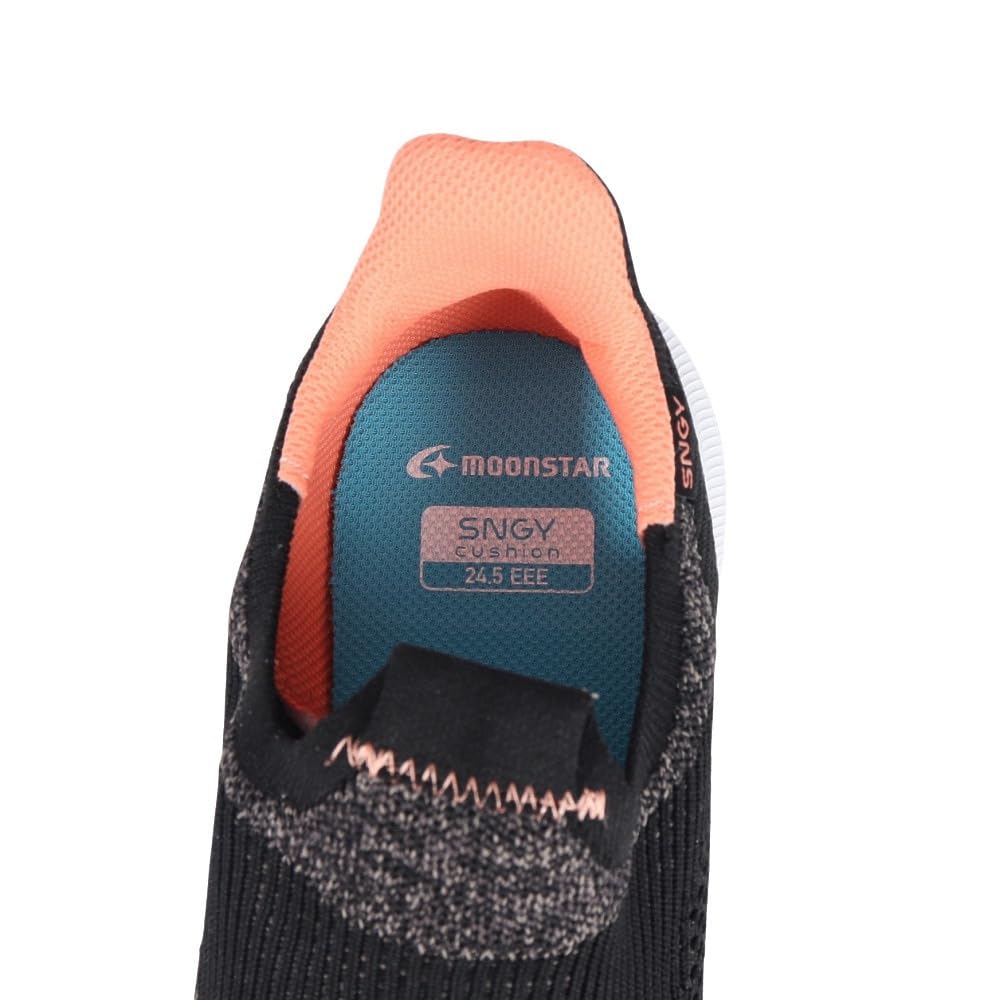 Moonstar Synergy Shock Wide SNGY 3E Cushion, Lightweight, Soft, Hands-Free Slip-On, Cushioned, Absorbing, Breathable, Fit, Women's, L25, Black, 22.5
