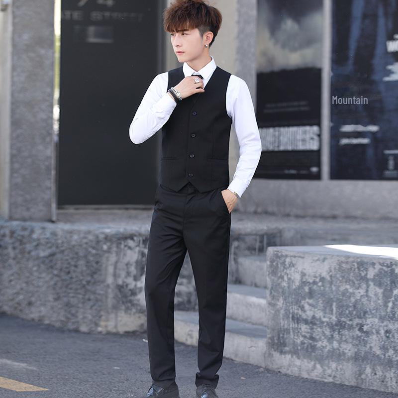 

Весняний чоловічий діловий повсякденний костюм жилет 2024 року – цільна доставка 3XL vest + 33 pants чорний