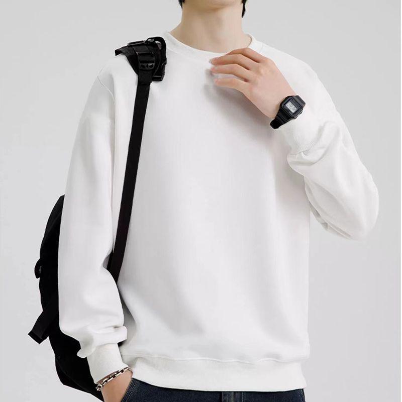 Men's Trendy Solid Color Round Neck Sweatshirt - Casual, Versatile, Loose Fit, Micro Drop Shoulder, Pullover for Spring & Autumn