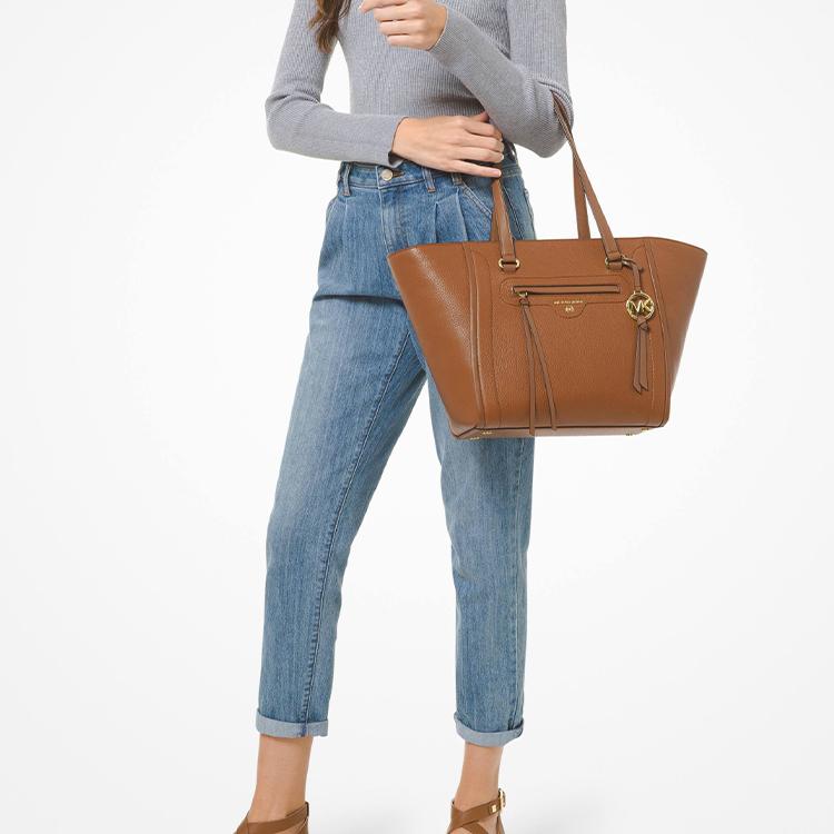 Michael Kors Carine Solid Letter Logo Commuter Leather Tote Bag Women tote Brown 30S1GCCT3L230