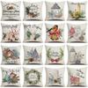 Christmas Cushion Cover Simple Painting Printed Pillow Covers 18X18 Inches Xmas Decorations Candle Bird Flower Linen Pillowcase