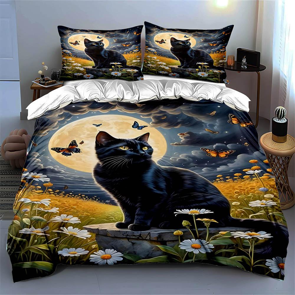 Cat, Moon, Butterflies. Bedding Duvet Cover Sets Duvet Covers Pillowcases Gifts (1 * Duvet Cover 2 * Pillowcases, Without Duvet Insert)