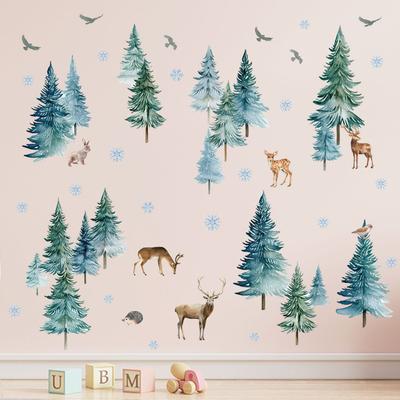 Winter Forest Christmas Deer Wall Sticker Removable Kids Bedroom Home Decor