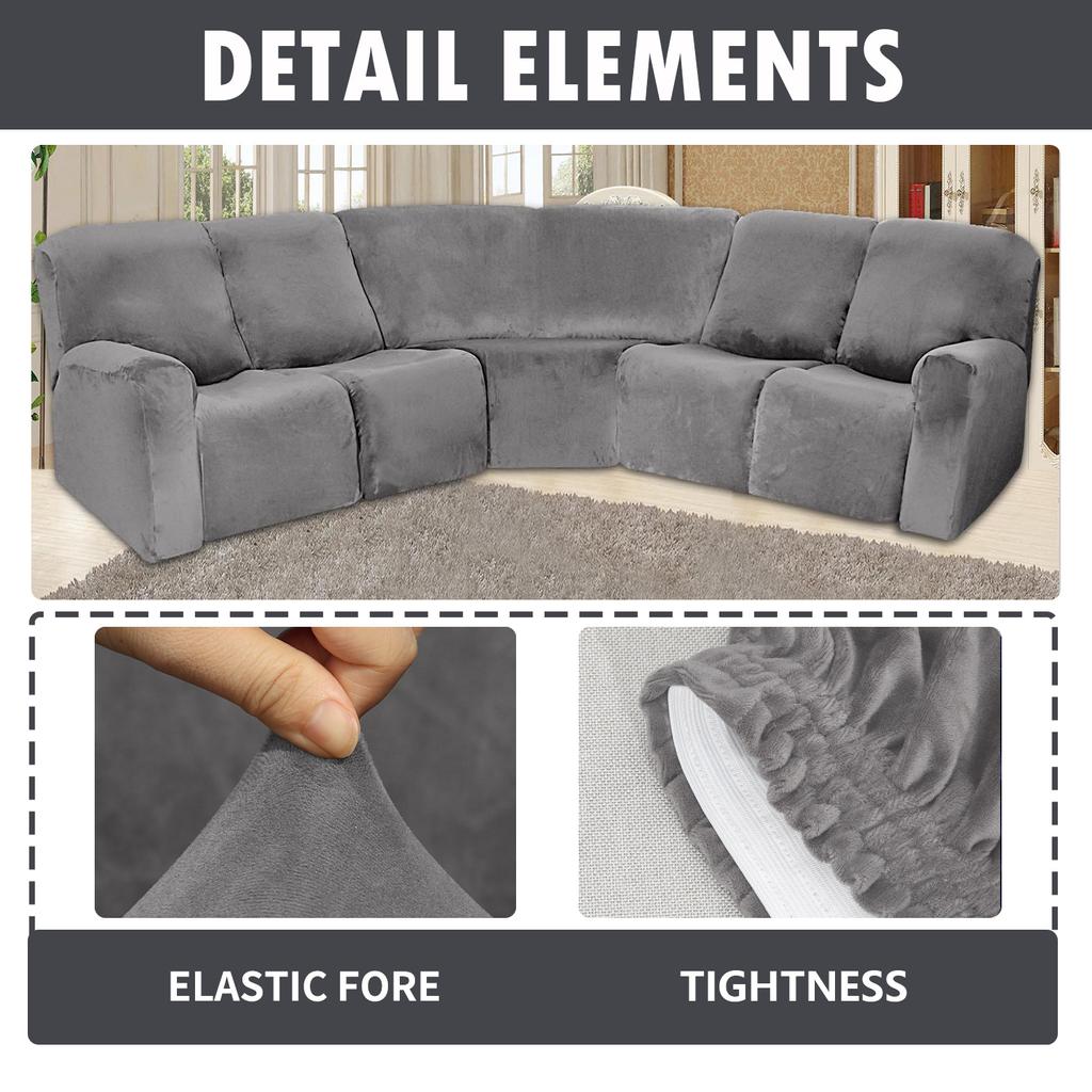 Winter 5-person L-shaped Chaise Lounge Sofa Cover Velvet Solid Color All-inclusive Sofa Cover First Class Cover All-inclusive Elastic