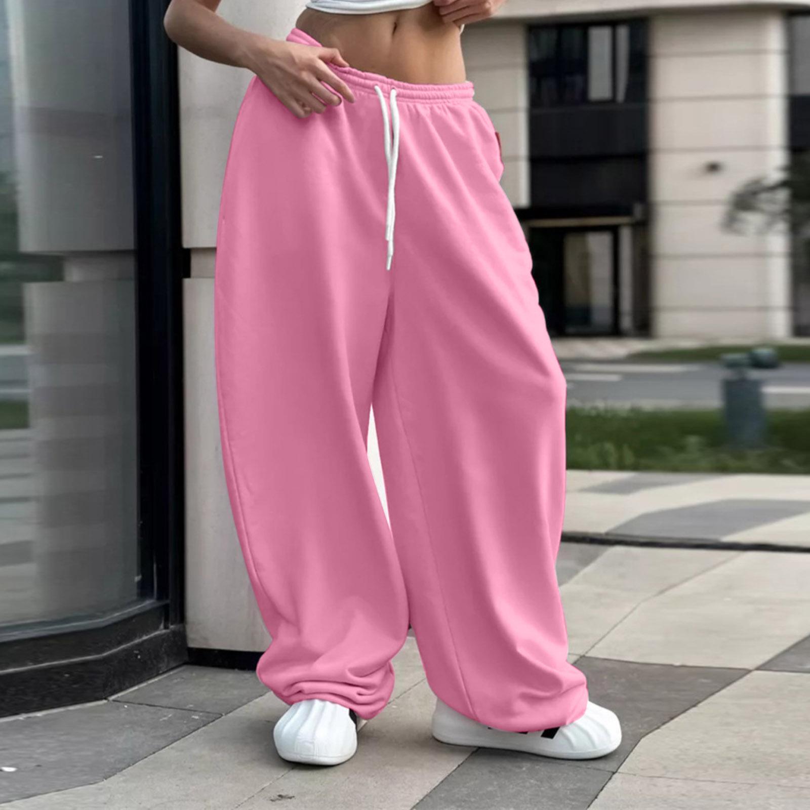 Casual Women s Lace,Up Trousers Loose Fashion Waisted Wide Leg Pants S