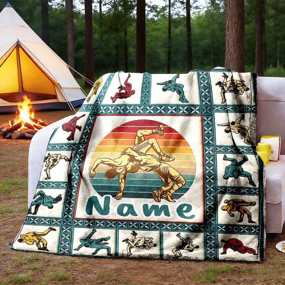 Wrestling Sunset Customize Your Name Outdoor Blanket Comfortable Soft Lightweight Allseason Multipurpose Blanket For Travel Camping Picnics Sofa