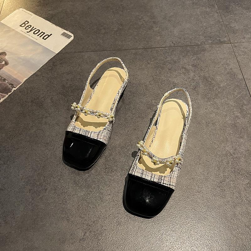 With skirt Mary Jane single shoes summer small heel versatile pearl bag head sandals women's new models