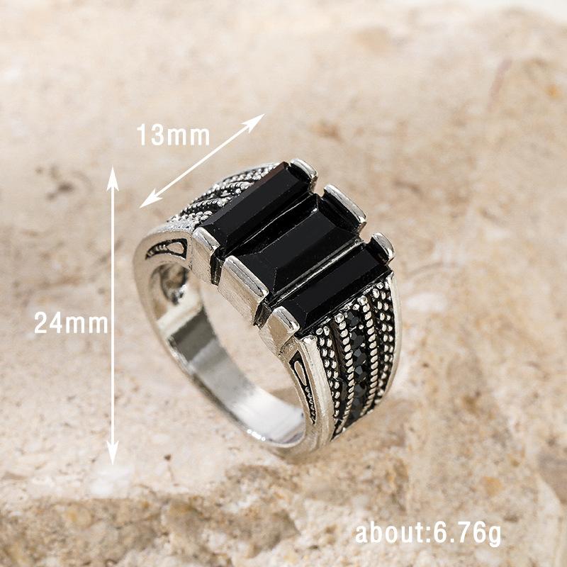 Vintage Pattern Black Face Zircon Ring Fashion Personality Trend Matching Alloy Hand  for Men