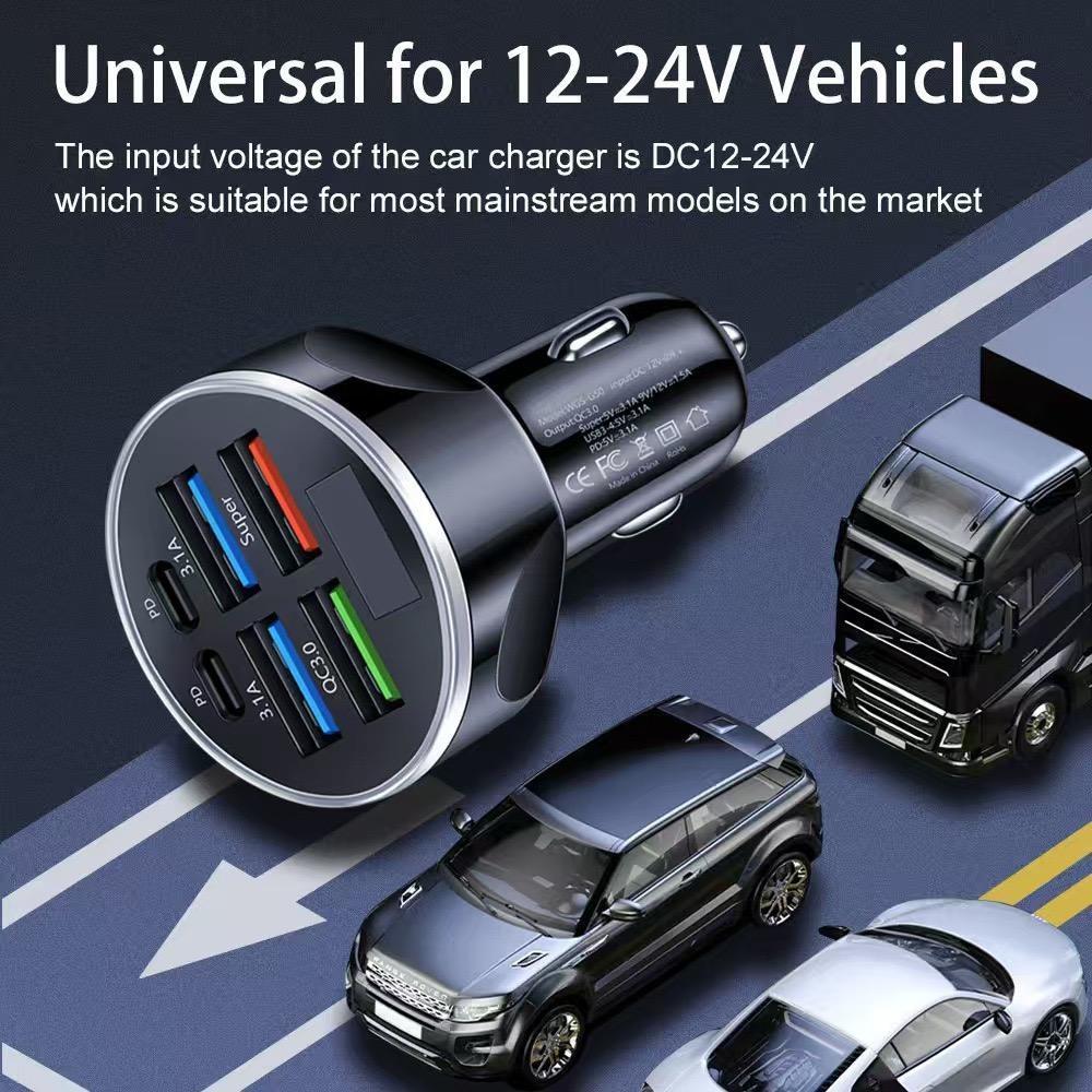 2 PD 4 USB a Multi Port USB Car Charger Adapter Type C with Voltmeter Super Fast Charge with Voltage Display for iPhone New 2026