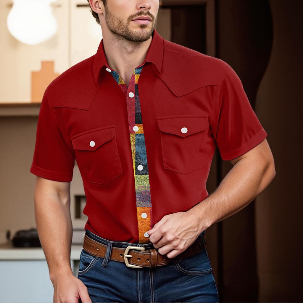 Men'S Fashionable Lapel And Shoulder Length Short Sleeved Casual Top
