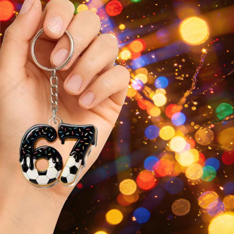 2D Flat Acrylic Keychain Cute Blue Icing Donut 67 Badminton Pattern Non-Fading Key Decor for Backpack Pendant